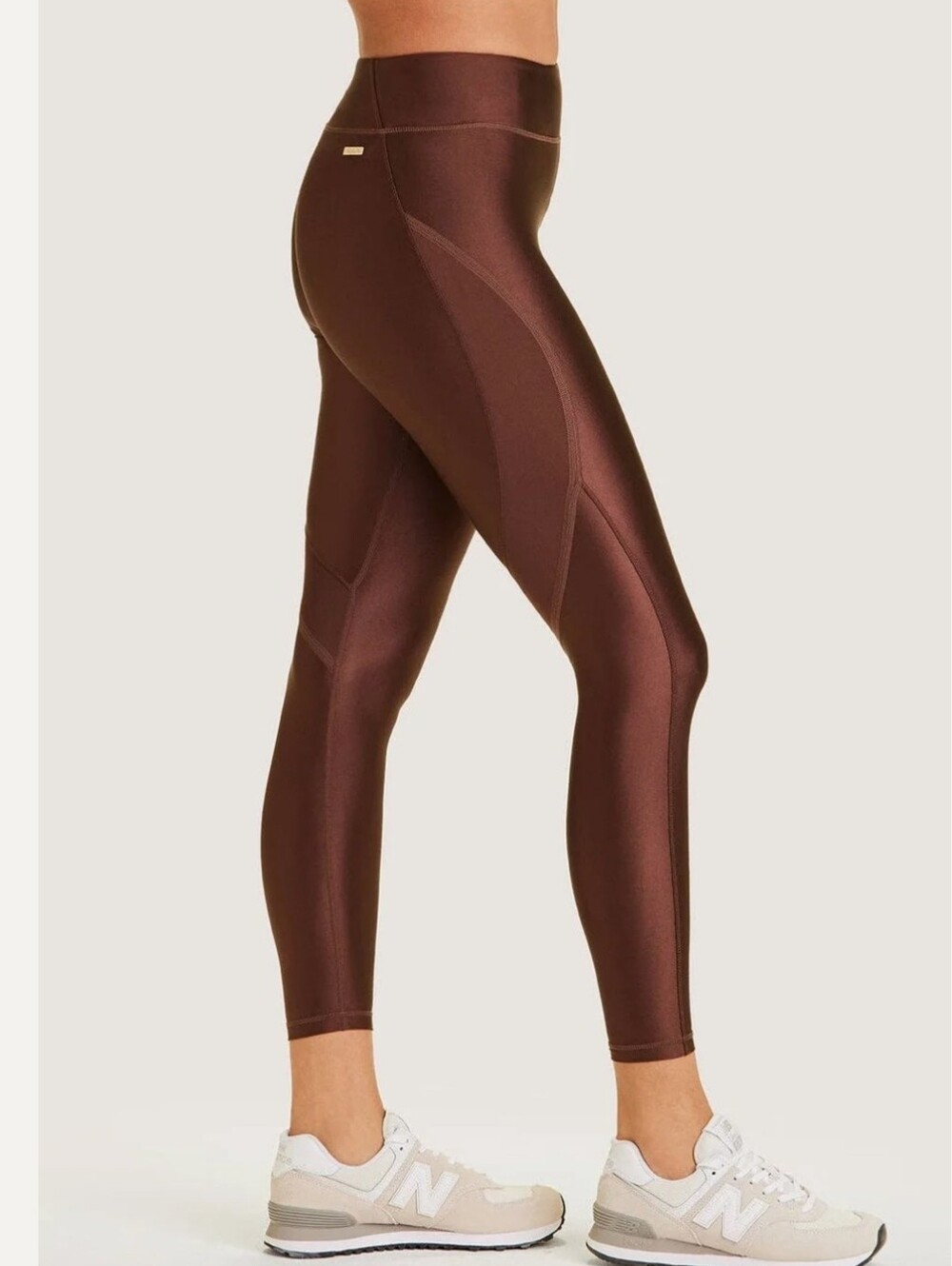 Alala Surf High-Rise Brown Performance Shiny Leggings. Sz M